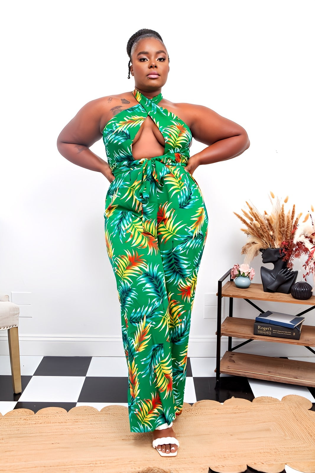 Green tropical jumpsuit online