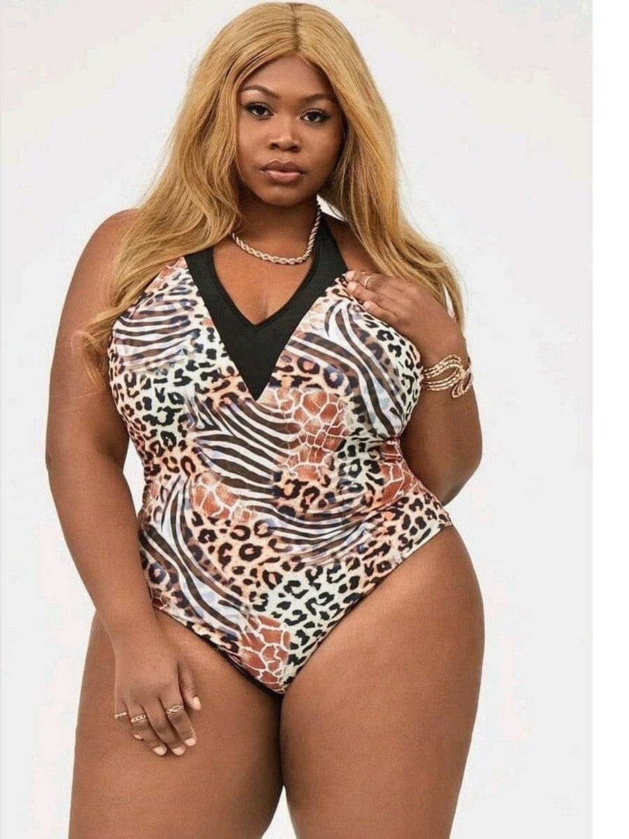 Plus size sales animal print swimsuit