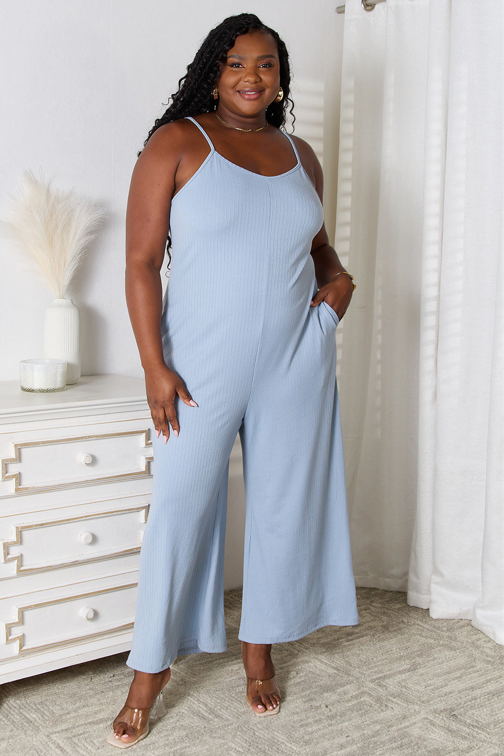 Basic Bae Full Size Spaghetti Strap V-Neck Jumpsuit | Basic Bae, NEW ARRIVALS, Ship from USA | Trendsi