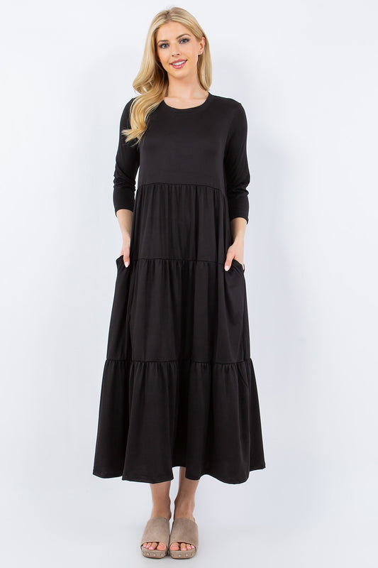 Celeste Full Size Tiered Midi Dress with Pockets | Celeste, NEW ARRIVALS, Ship from USA | Trendsi