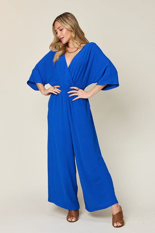 Double Take Full Size Surplice Wide Leg Jumpsuit with Pockets | Double Take, NEW ARRIVALS, Ship from USA | Trendsi