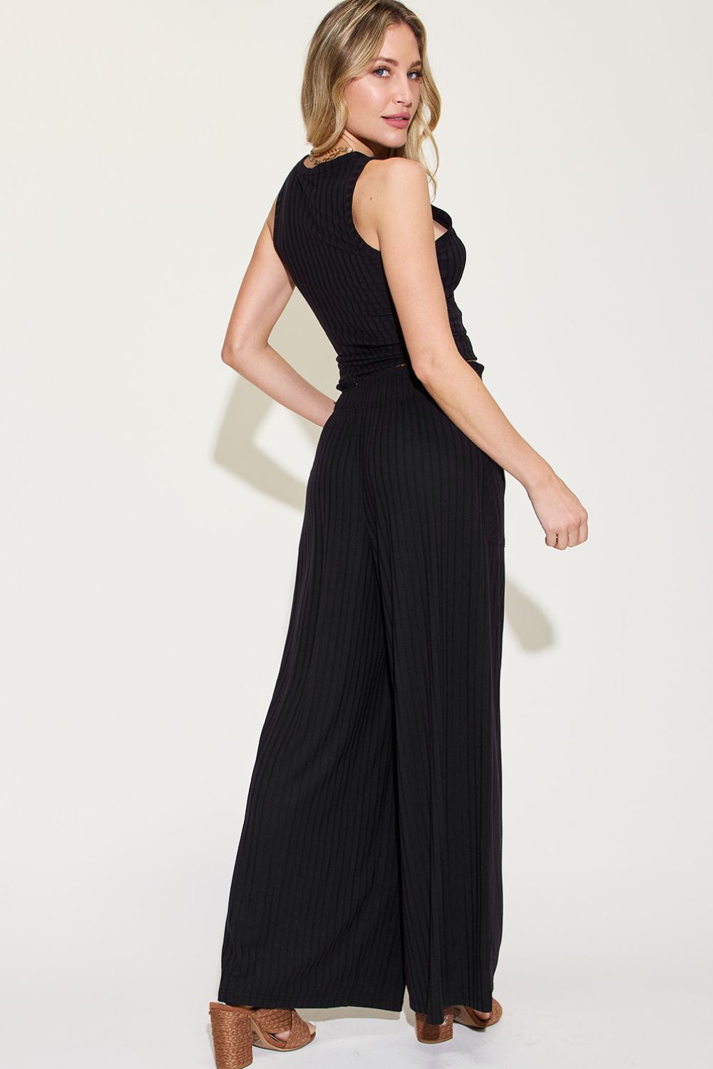 Ribbed Tank and Wide Leg Pants Set