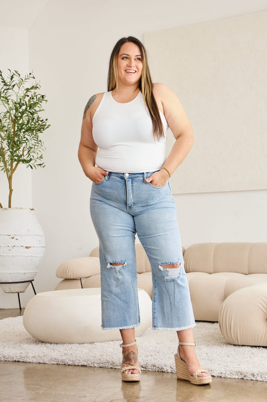 RFM Full Size Tummy Control High Waist Raw Hem Distressed Jeans | NEW ARRIVALS, RFM, Ship from USA | Trendsi