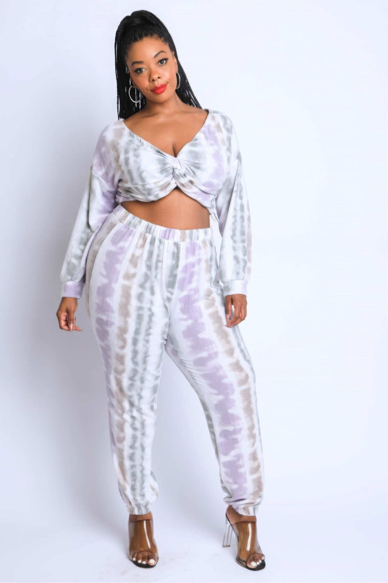 Tie Die Off Shoulder Set | PLUS SIZE, PLUS SIZE SETS, Purple Multi, SALE, SALE 50% OFF, SALE PLUS SIZE | Style Your Curves