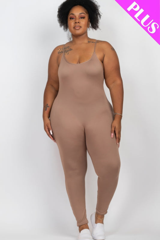 Plus Size Solid Bodycon Cami Jumpsuit | Golden Yellow, Nocturne, Olive Branch, PLUS SIZE, PLUS SIZE BASICS & ACTIVEWEAR, PLUS SIZE JUMPSUITS & ROMPERS, Polignac, Safari, SALE, SALE 50% OFF, SALE PLUS SIZE, Taupe Grey | Style Your Curves