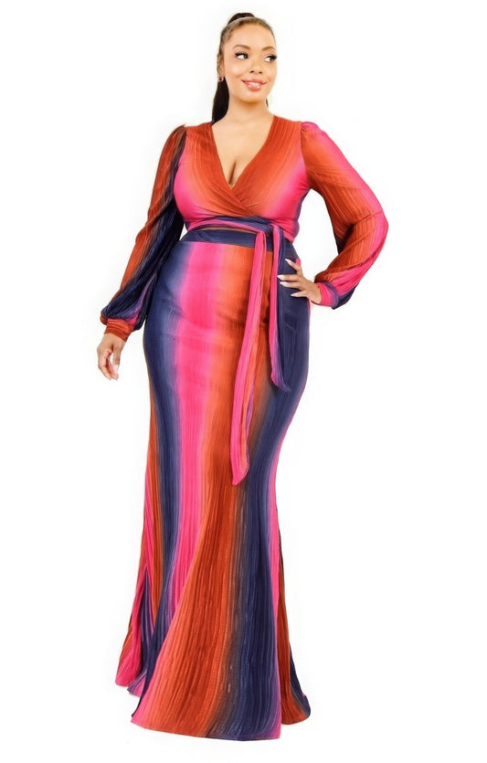 Plus Gradient Stripe 2 Piece Maxi Skirt Set | Pink/Navy/Rust, PLUS SIZE, PLUS SIZE SETS, SALE, SALE 50% OFF, SALE PLUS SIZE | Style Your Curves