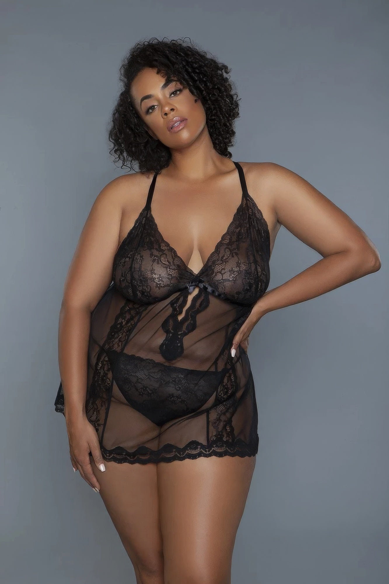 2 Pc Unlined Lace Cups Babydoll Sheer Mesh And Lace Front Panels Design | ACCESSORIES, Black, CCPRODUCTS, LINGERIE, PLUS SIZE, SALE, SALE 50% OFF, SALE ACCESSORIES | Style Your Curves