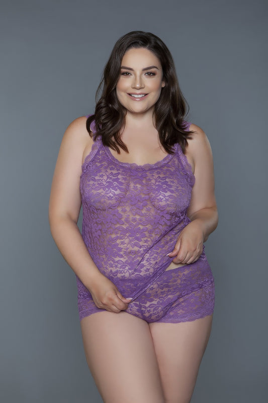 2 Pc Tank Set With All Body Floral Lace Design | ACCESSORIES, CCPRODUCTS, LINGERIE, PLUS SIZE, Purple, SALE, SALE 50% OFF, SALE ACCESSORIES | Style Your Curves