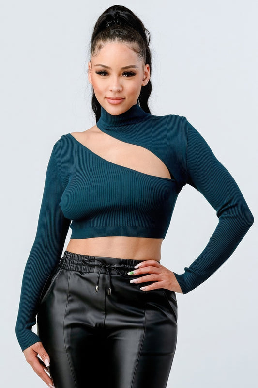 Lux Sweater Rib Cutout Mock Neck Crop Top | APPAREL, CCPRODUCTS, Hunter, Ivory, Nude, RESTOCKED POPULAR ITEMS, SALE, SALE 50% OFF, SALE APPAREL, TOPS | Style Your Curves