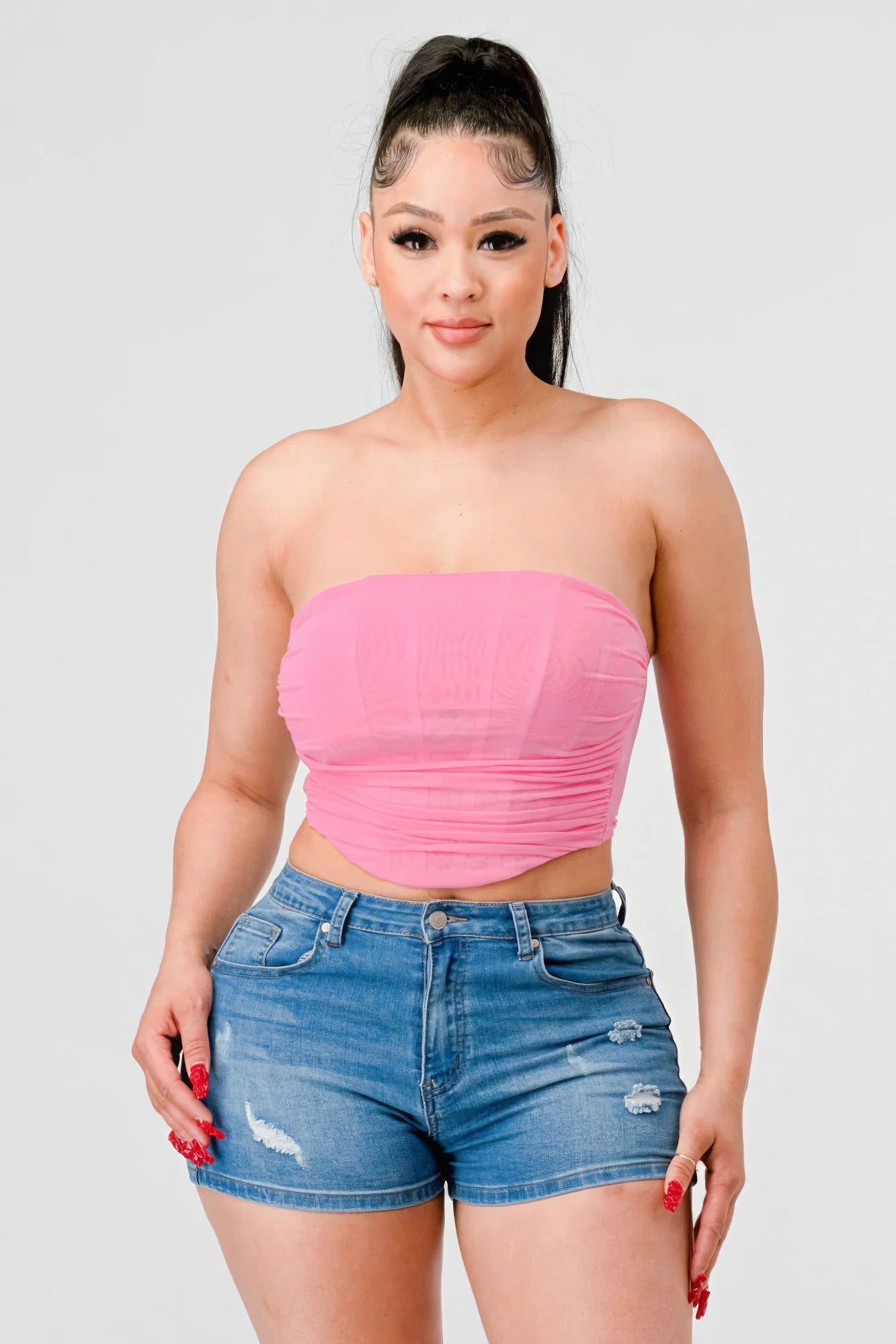 Luxe super stretch mesh layered corset bustier | APPAREL, CCPRODUCTS, Pink, SALE, SALE 20% OFF, SALE APPAREL, TOPS | Style Your Curves