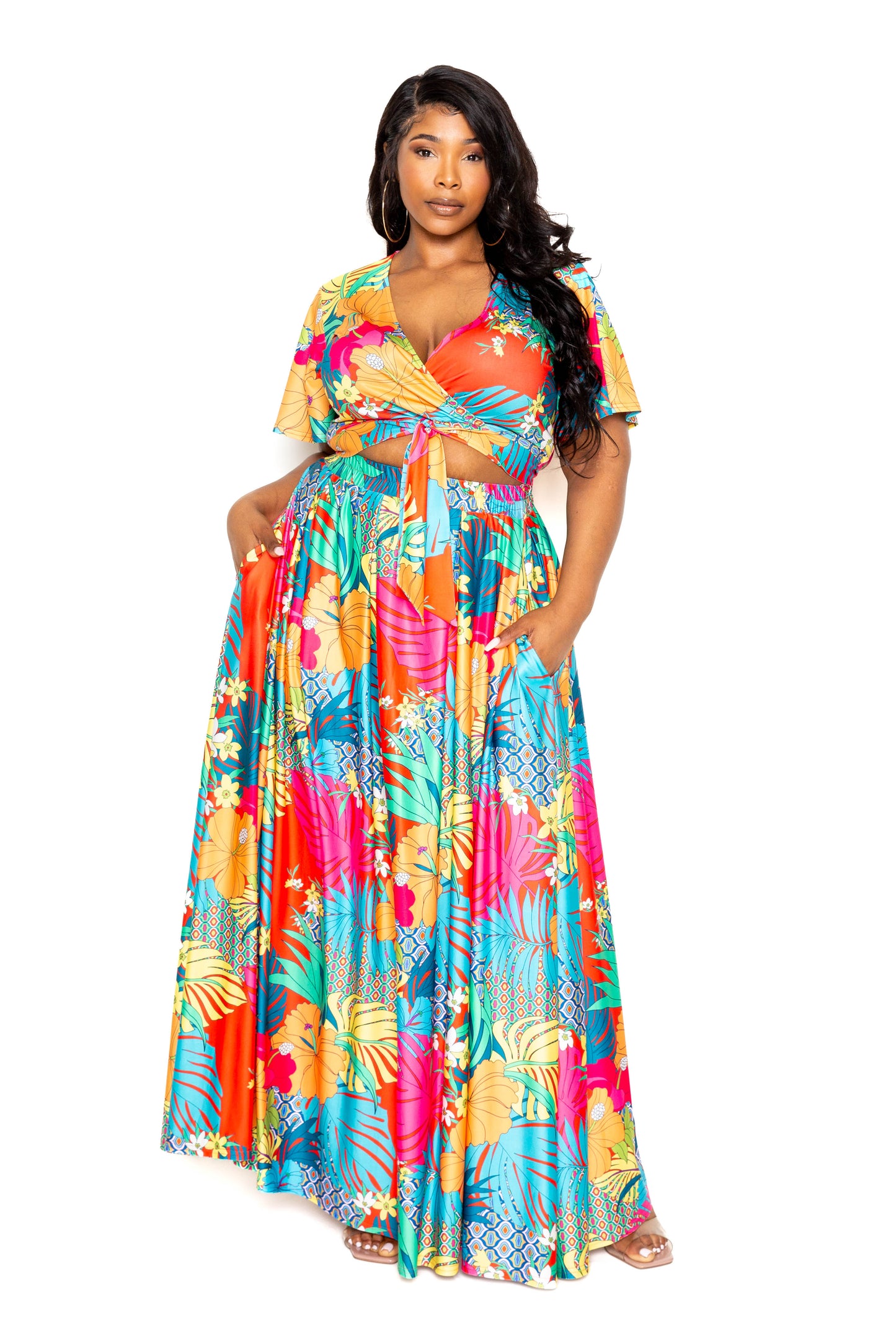 Tropical floral maxi skirt & top set | CCPRODUCTS, Multi, NEW ARRIVALS, PLUS SIZE, PLUS SIZE DRESSES | Style Your Curves