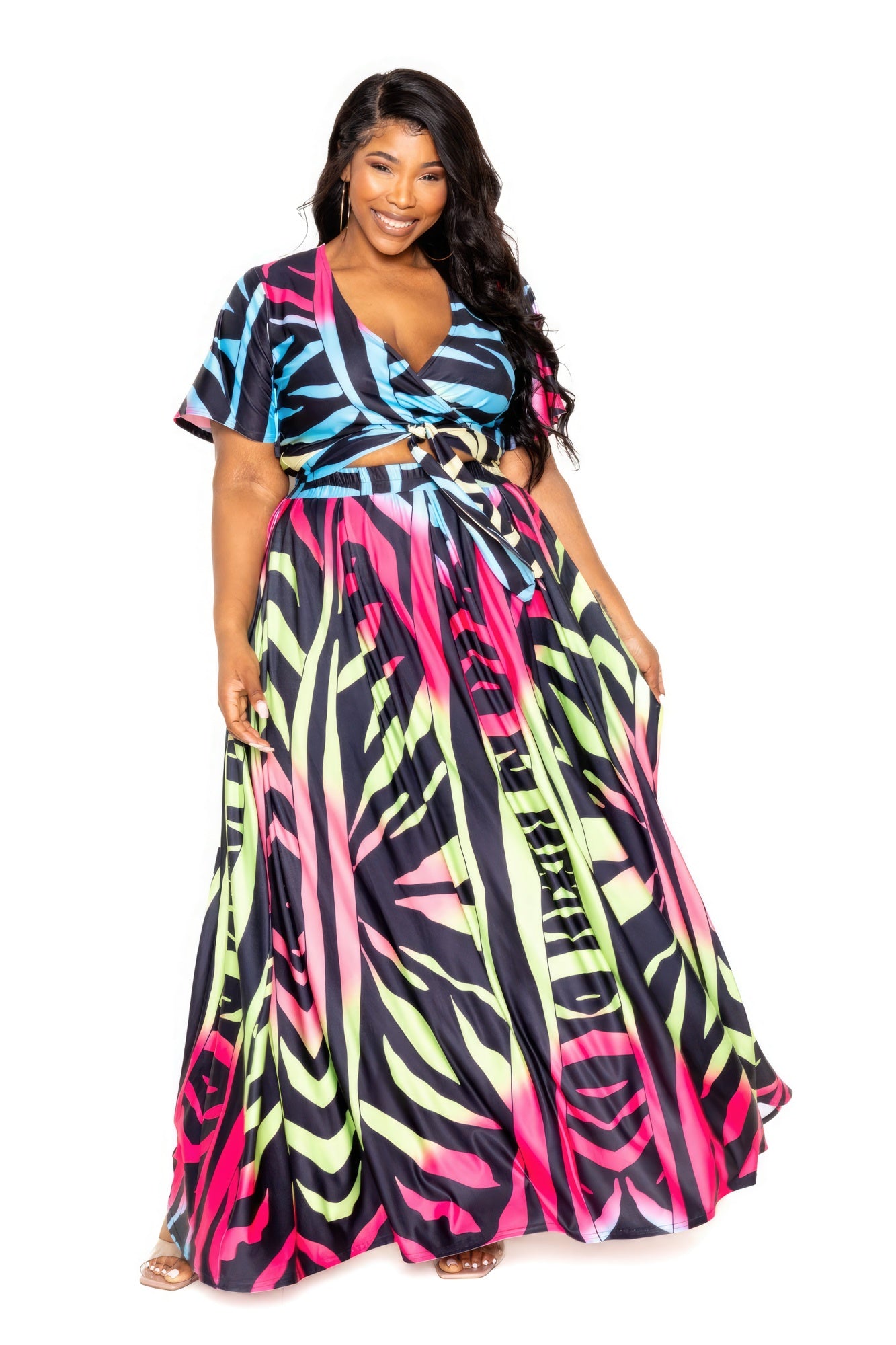 Ombre Animal Maxi Skirt & Top Set | CCPRODUCTS, Multi, NEW ARRIVALS, PLUS SIZE, PLUS SIZE SETS | Style Your Curves