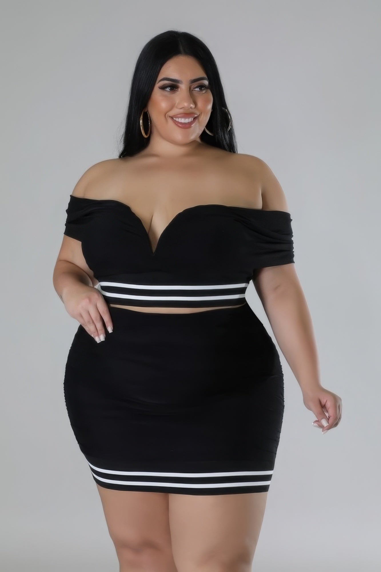 Stretch Skirt Set | Black, CCPRODUCTS, NEW ARRIVALS, PLUS SIZE, PLUS SIZE SETS, RESTOCKED POPULAR ITEMS | Style Your Curves
