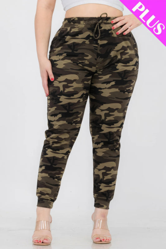 Plus Size French Terry Camo Print Joggers | Camo, CCPRODUCTS, NEW ARRIVALS, PLUS SIZE, PLUS SIZE BOTTOMS, RESTOCKED POPULAR ITEMS | Style Your Curves