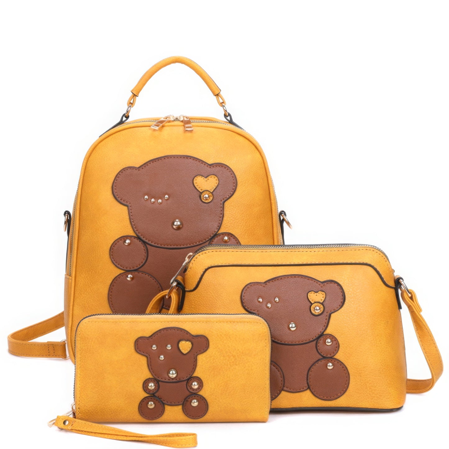 3in1 Cute Bear Design Handle Backpack W Crossbody Handbag set