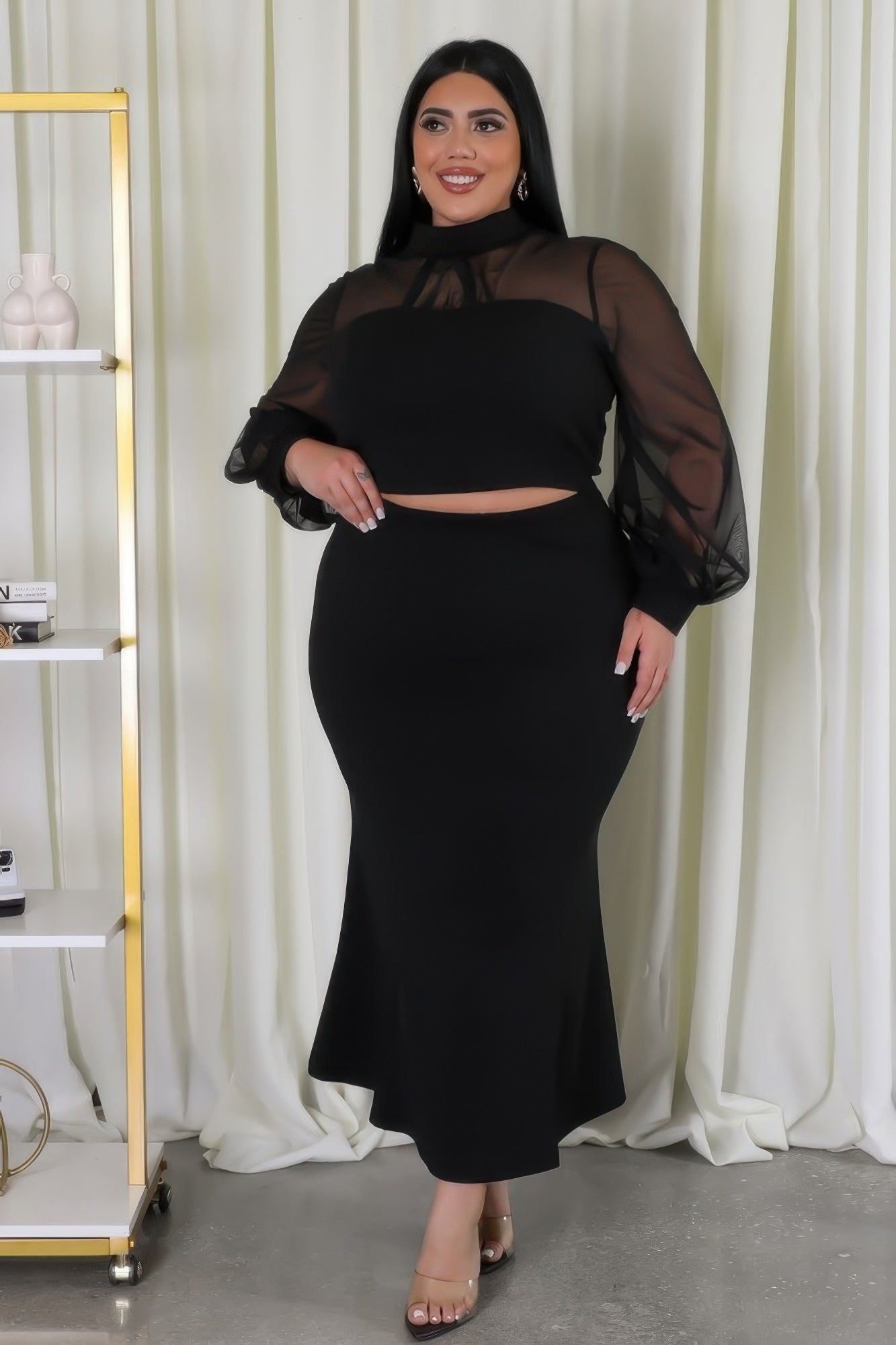 Stretch Skirt Set | Black, CCPRODUCTS, NEW ARRIVALS, PLUS SIZE, PLUS SIZE SETS, White | Style Your Curves