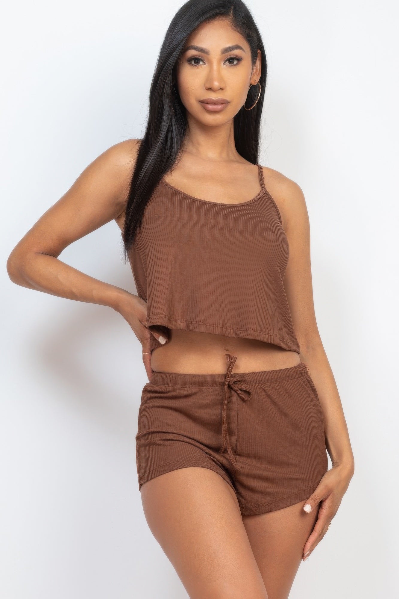 Ribbed Strappy Top & Shorts Set