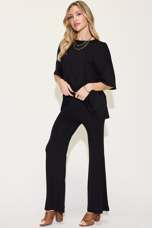Basic Bae Full Size Bamboo Drop Shoulder T-Shirt and Flare Pants Set | Basic Bae, NEW ARRIVALS, Ship from USA | Trendsi