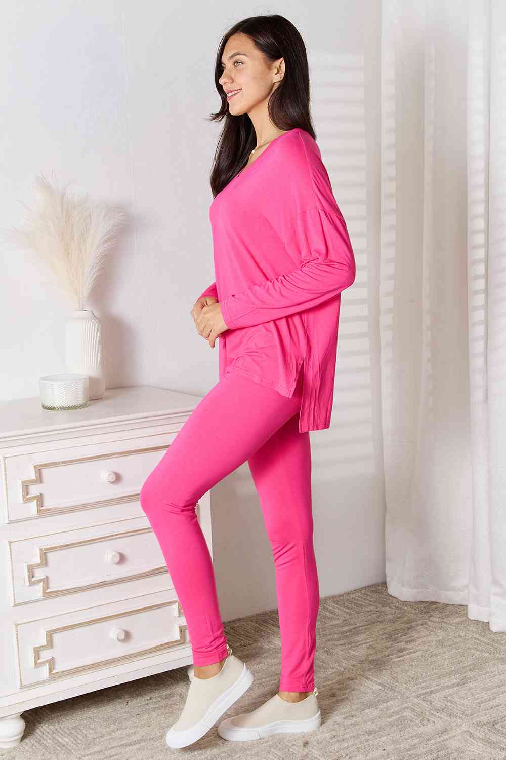 V-Neck Long Sleeve Top and Pants Lounge Set