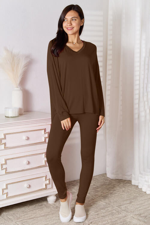 V-Neck Long Sleeve Top and Pants Lounge Set