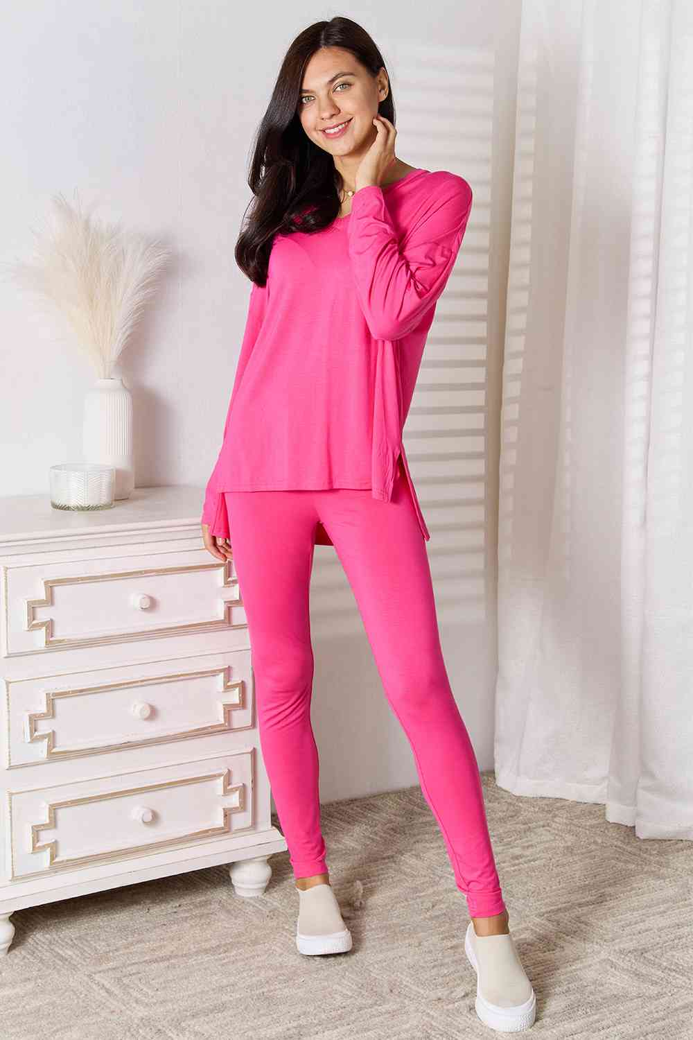 V-Neck Long Sleeve Top and Pants Lounge Set