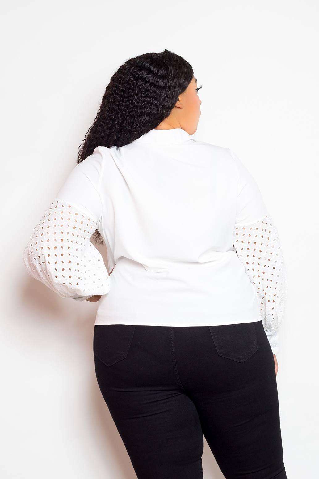 Blouse With Punched Sleeves | Black, PLUS SIZE, PLUS SIZE TOPS, SALE, SALE PLUS SIZE, White | Style Your Curves