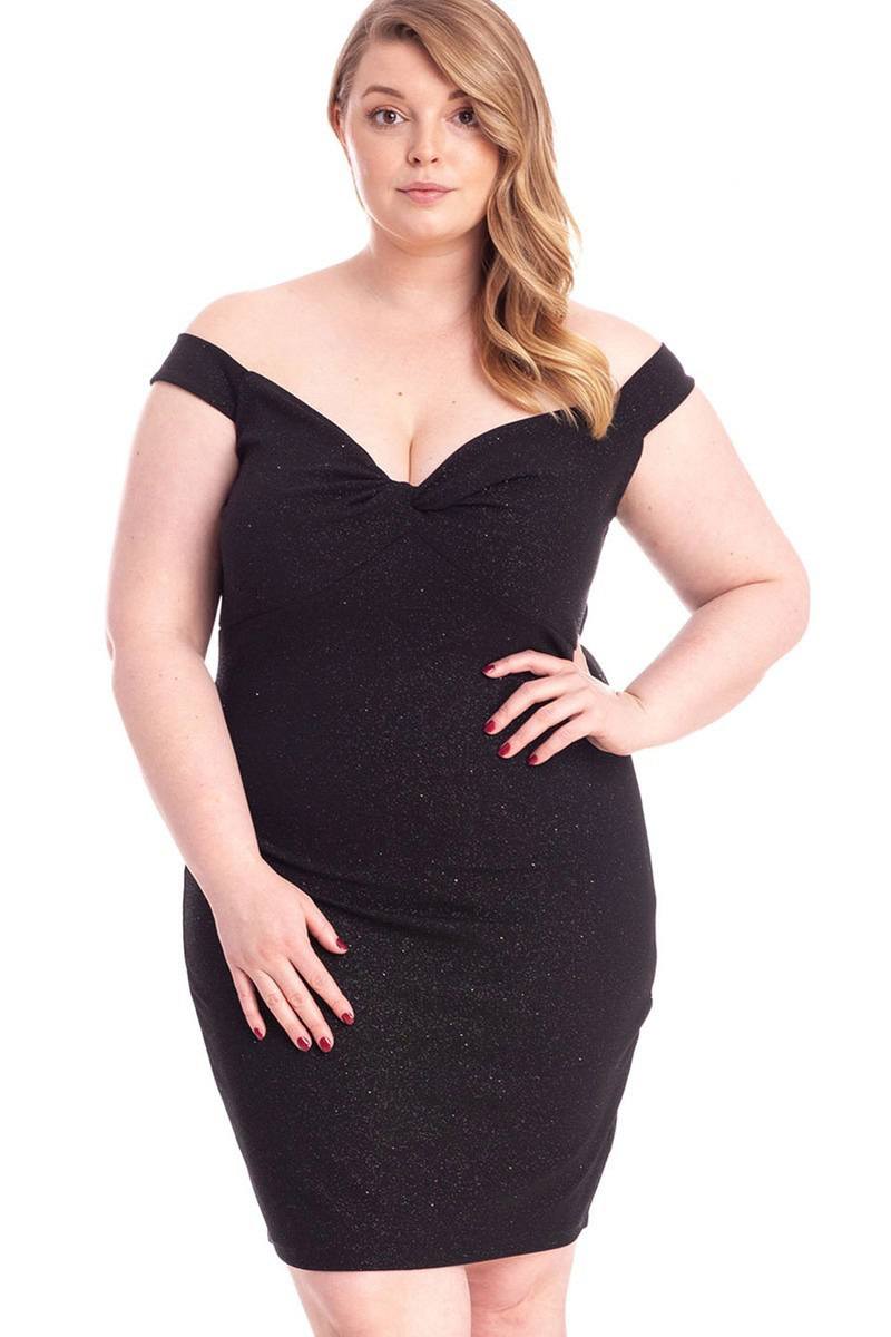 Glittered Off Shoulder Mini Dress | Black, Ivory, PLUS SIZE, PLUS SIZE JUMPSUITS & ROMPERS, SALE, SALE PLUS SIZE | Style Your Curves