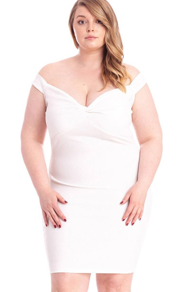 Glittered Off Shoulder Mini Dress | Black, Ivory, PLUS SIZE, PLUS SIZE JUMPSUITS & ROMPERS, SALE, SALE PLUS SIZE | Style Your Curves