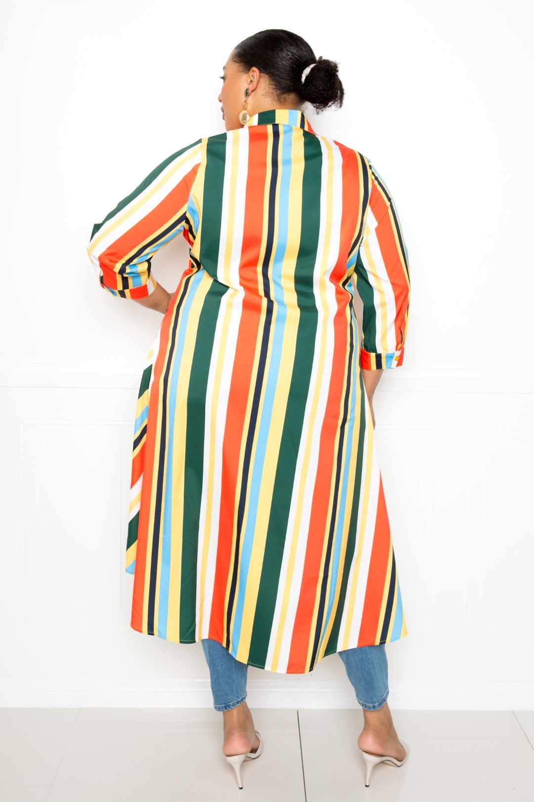 Striped Hi Low Shirt | Multi, PLUS SIZE, PLUS SIZE TOPS, RESTOCKED POPULAR ITEMS, SALE, SALE PLUS SIZE | Style Your Curves