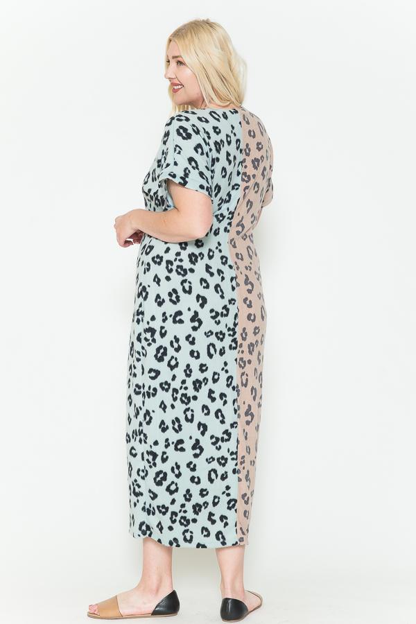 Front Slit Dolman Leopard Print Maxi Dress | Dusty Pink Combo, Mint Combo, PLUS SIZE, PLUS SIZE DRESSES, SALE, SALE PLUS SIZE | Style Your Curves