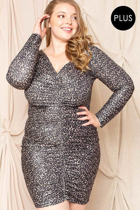 Leopard Print Shirring Plus Size Mini Dress | Leopard, PLUS SIZE, PLUS SIZE DRESSES, SALE, SALE PLUS SIZE | Style Your Curves