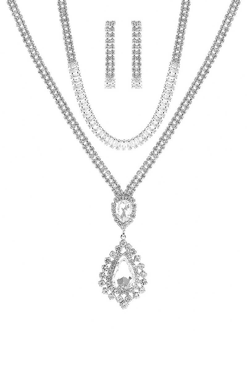 Crystal Dangle Tear Choker And Necklace Set | JEWELRY, NECKLACES, SALE, SALE JEWELRY, Silver | Style Your Curves