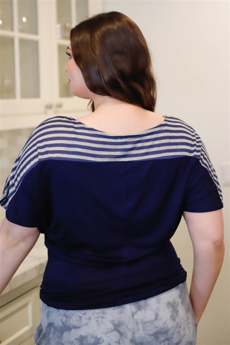 Plus Stripe Short Sleeve Top | Grey, MADE IN USA, Navy, PLUS SIZE, PLUS SIZE TOPS, Royal/Grey, SALE, SALE PLUS SIZE, Turquoise, Yellow | Style Your Curves