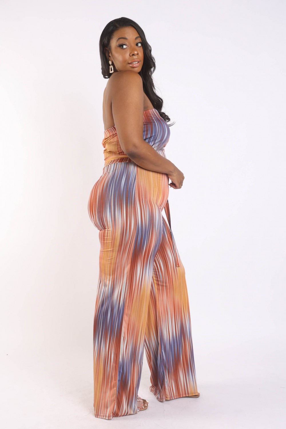 Printed Tube Jumpsuit With Self Belt | Blue, Orange, PLUS SIZE, PLUS SIZE JUMPSUITS & ROMPERS, SALE, SALE PLUS SIZE | Style Your Curves