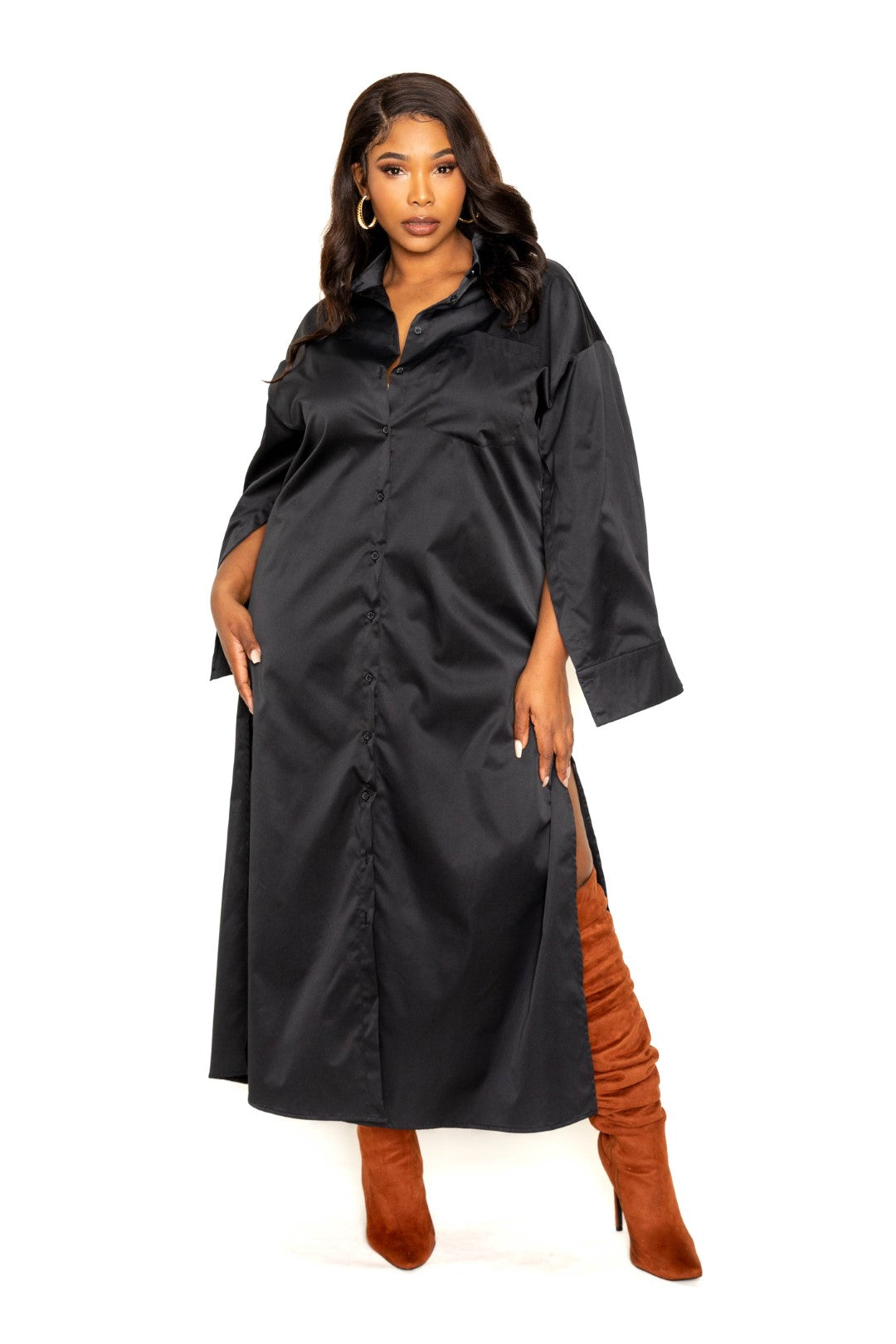 Plus Size Cape Sleeve Shirt Dress | CCPRODUCTS, NEW ARRIVALS, PLUS SIZE, PLUS SIZE DRESSES | Style Your Curves