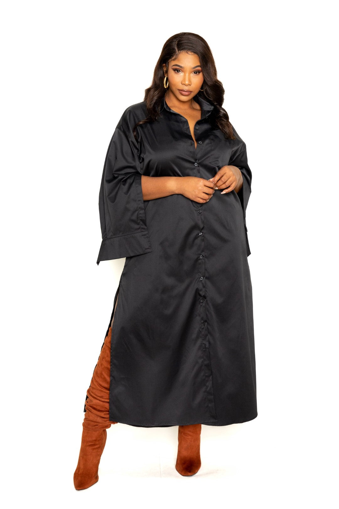 Plus Size Cape Sleeve Shirt Dress | CCPRODUCTS, NEW ARRIVALS, PLUS SIZE, PLUS SIZE DRESSES | Style Your Curves