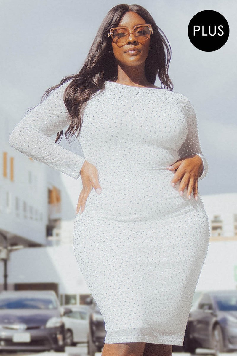 Translucent Silver Rhinestone Plus Midi Dress | CCPRODUCTS, NEW ARRIVALS, PLUS SIZE, PLUS SIZE DRESSES | Style Your Curves