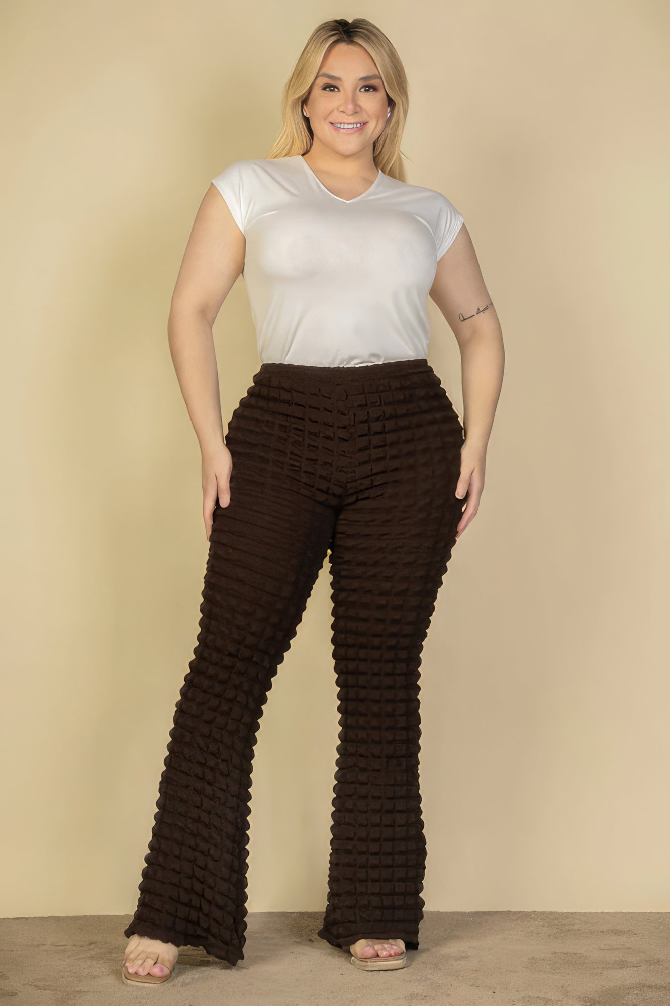 Plus Size Bubble Fabric Flare Pants – Style Your Curves