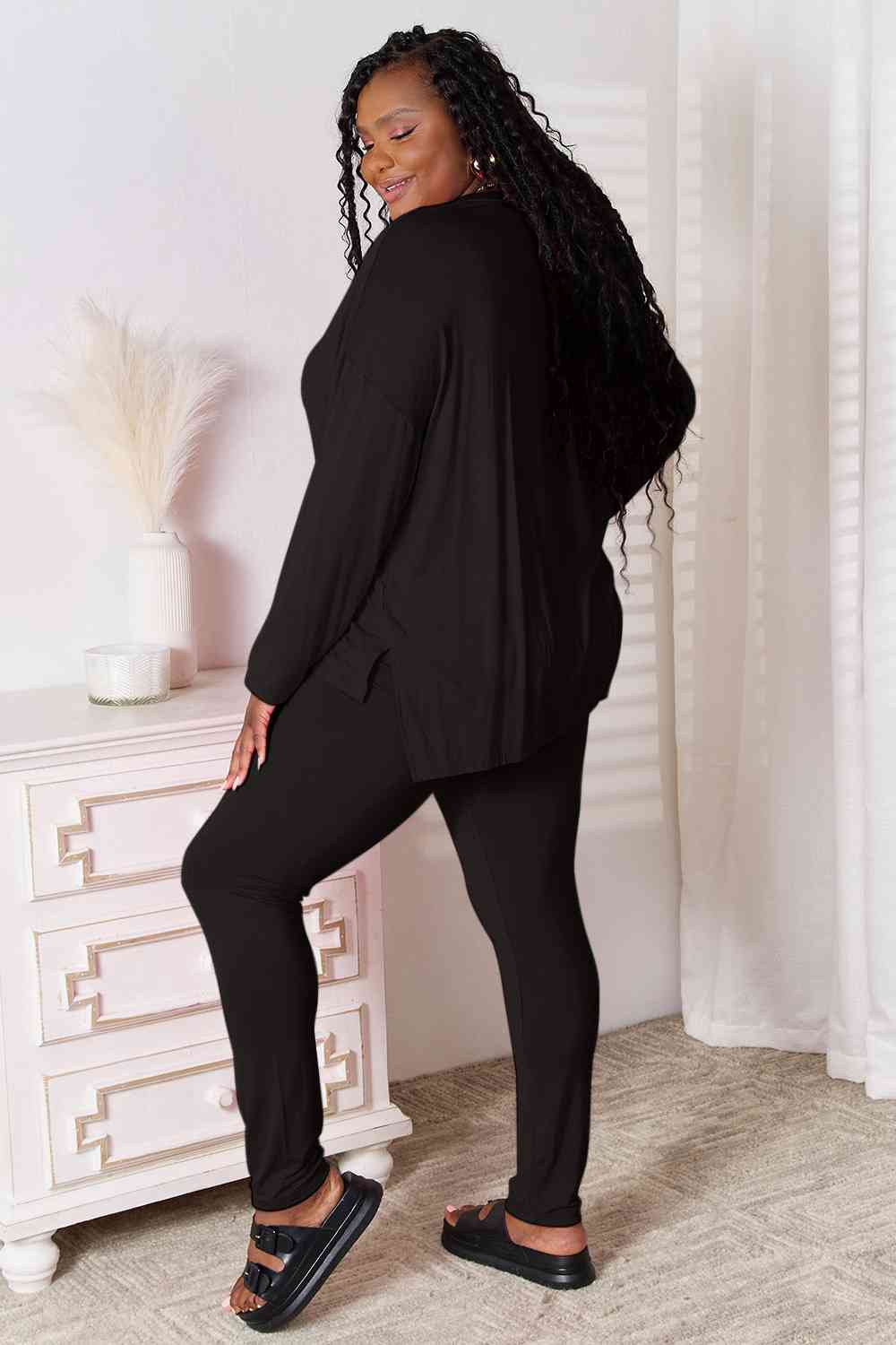 V-Neck Long Sleeve Top and Pants Lounge Set