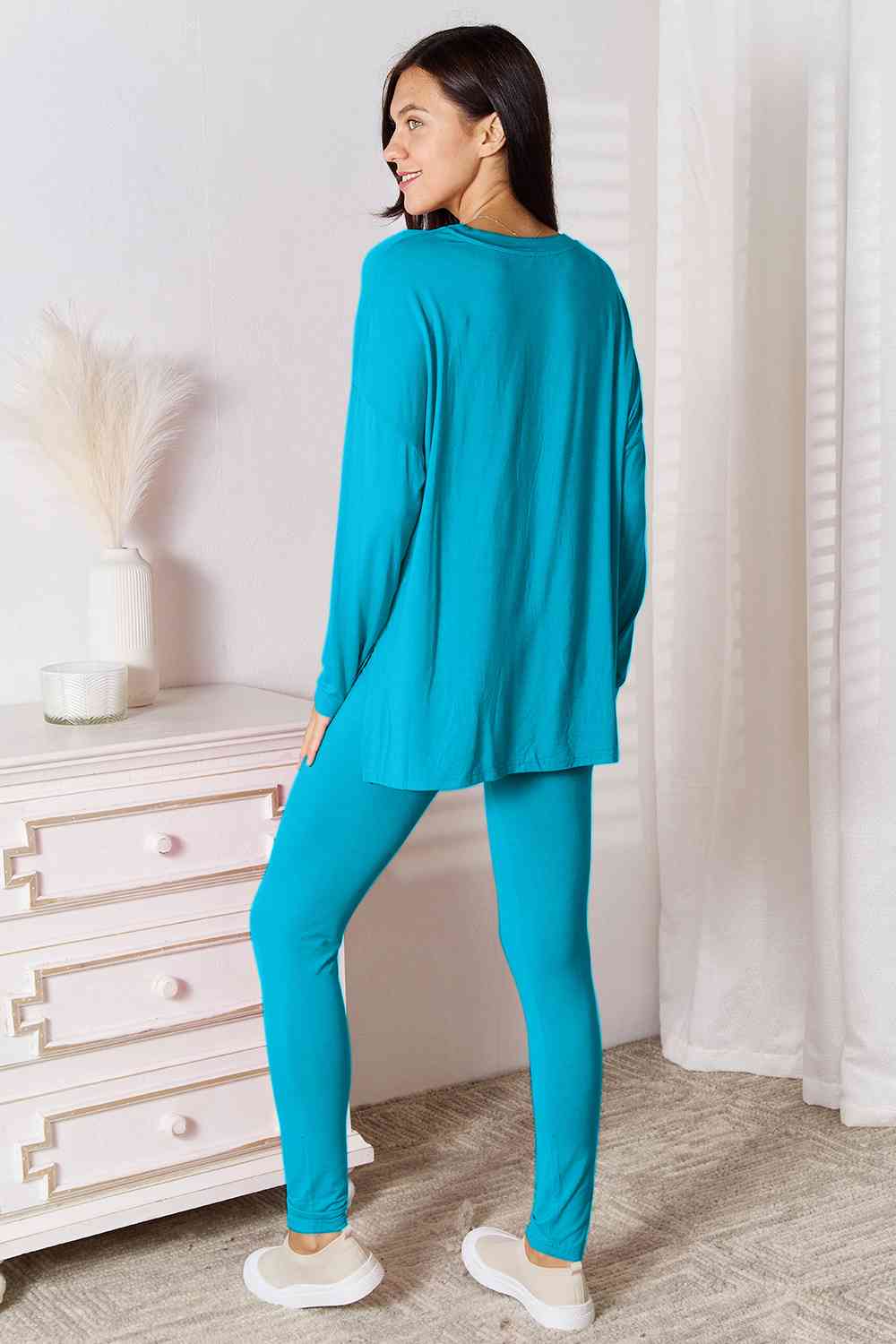 V-Neck Long Sleeve Top and Pants Lounge Set